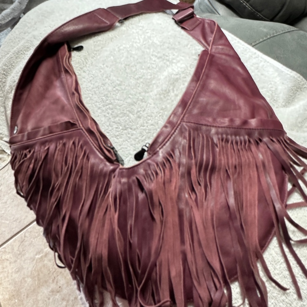 Sash bag Dark Cherry Fringe Leather Sling Bag Crossbody Bag